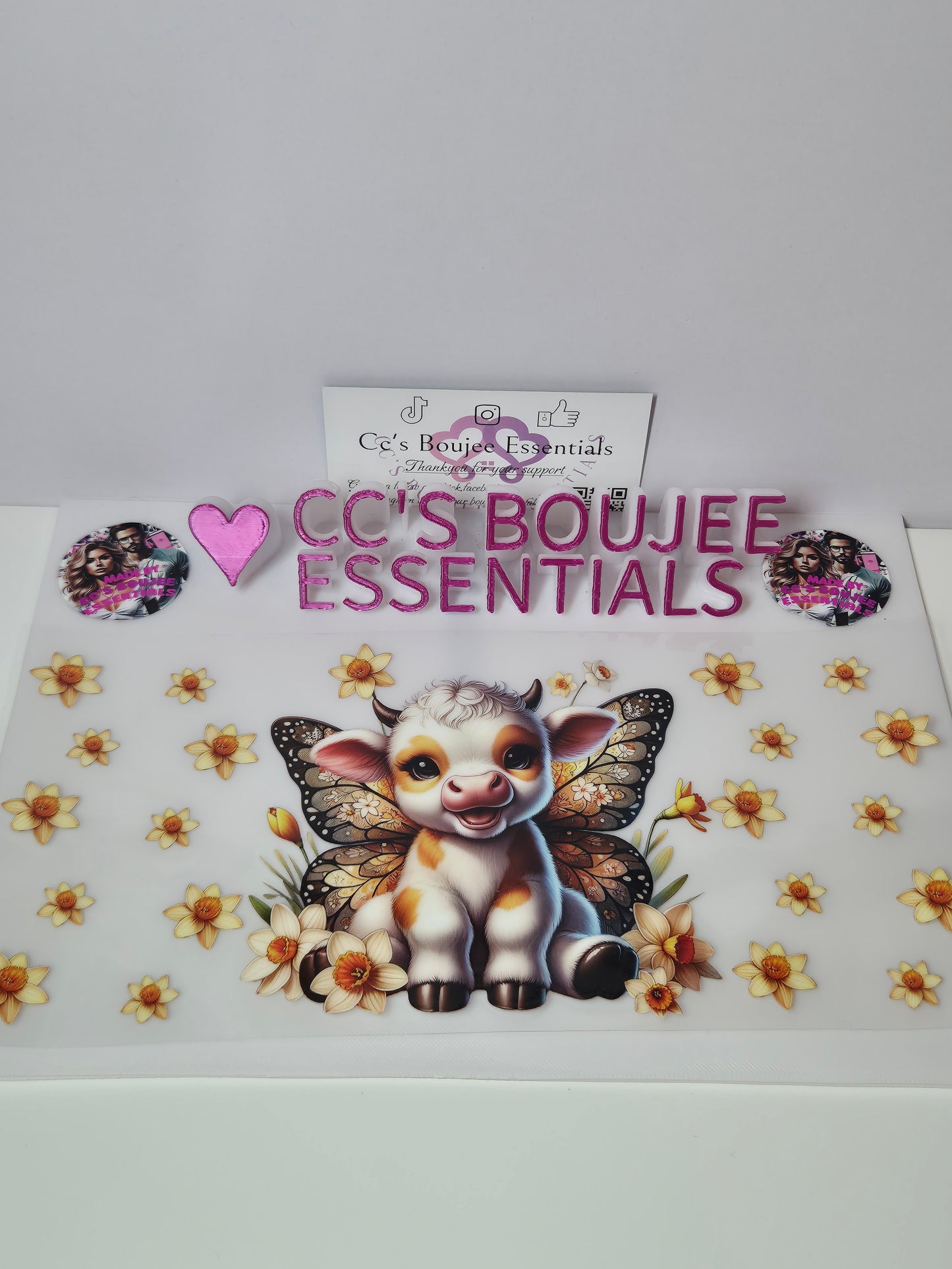 WHITE AND YELLOW COW WITH YELLOW FLOWERS AND BUTTERFLY WINGS#WRAP