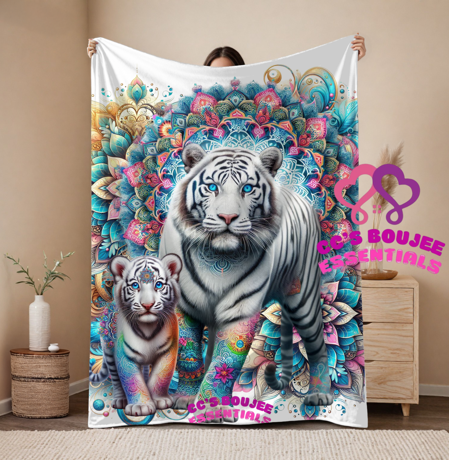 WHITE TIGER AND CUB BLANKET