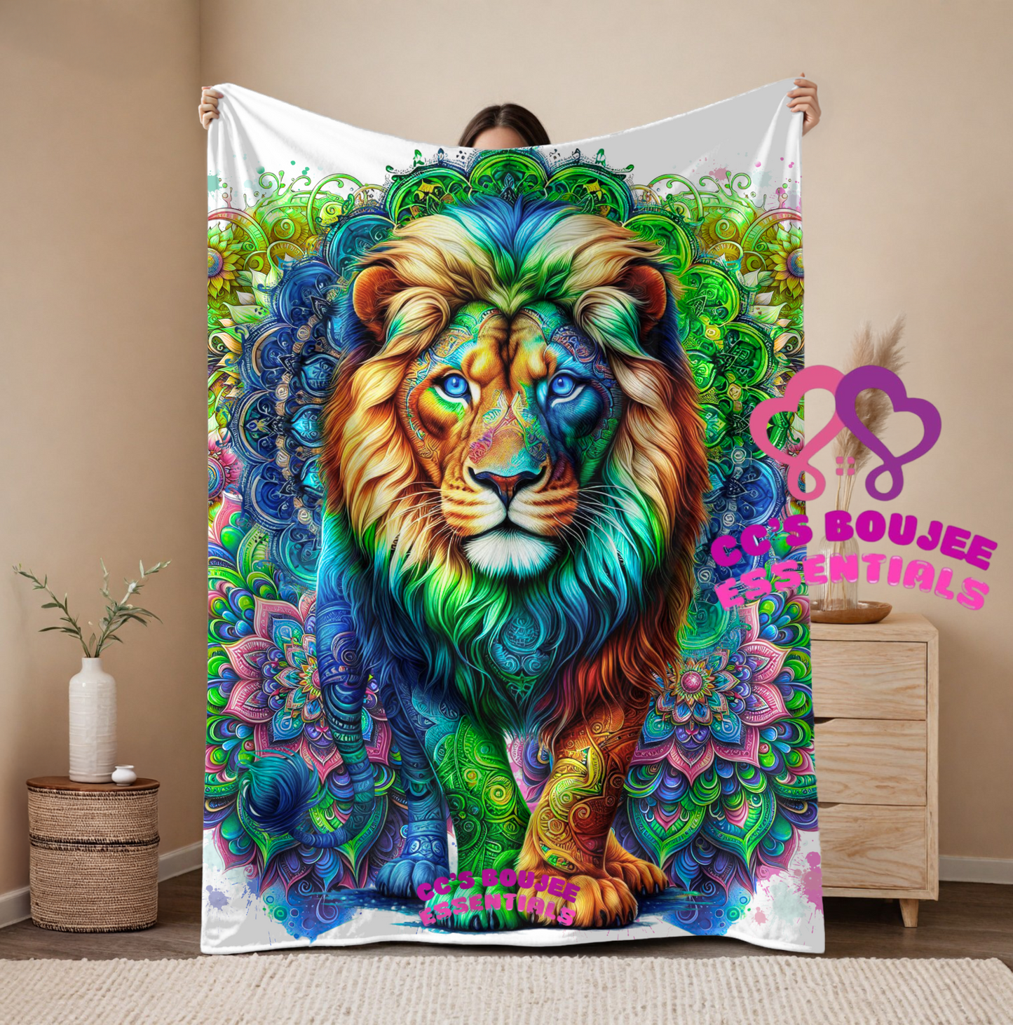 GREEN AND BLUE LION BLANKET