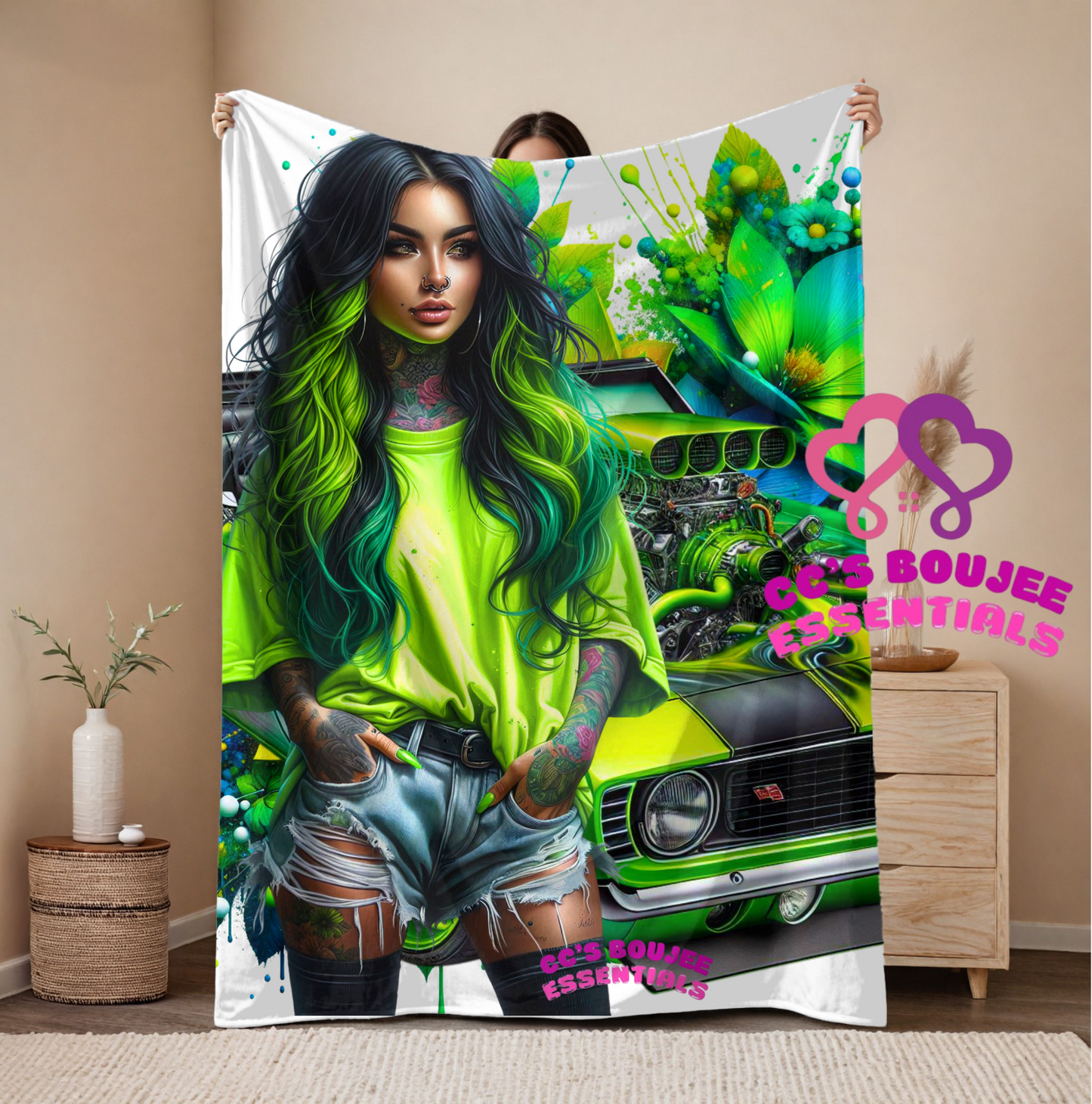 GREEN CAR GIRL BLANKET