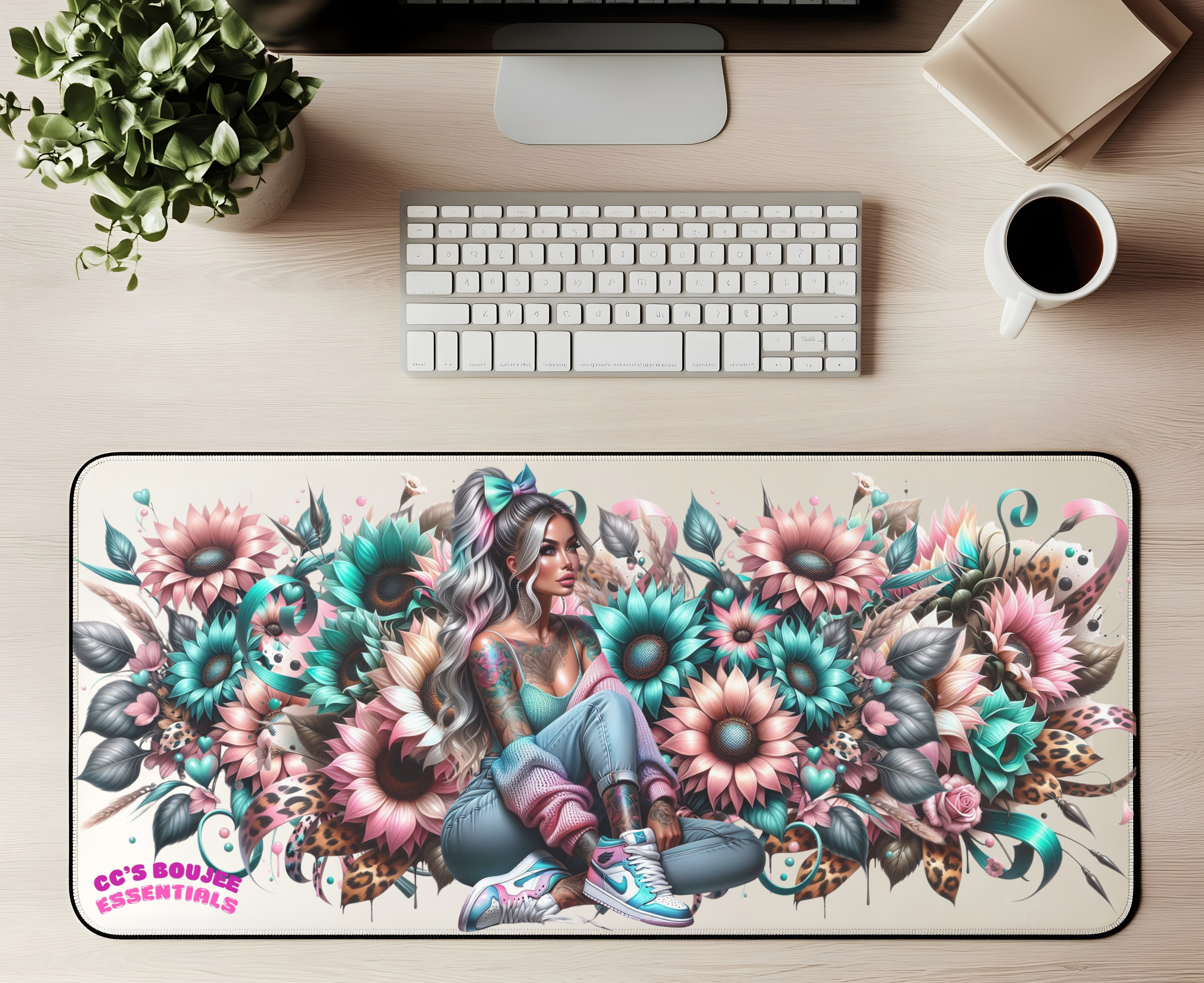 PINK/BLUE FLOWER GIRL DESK MAT