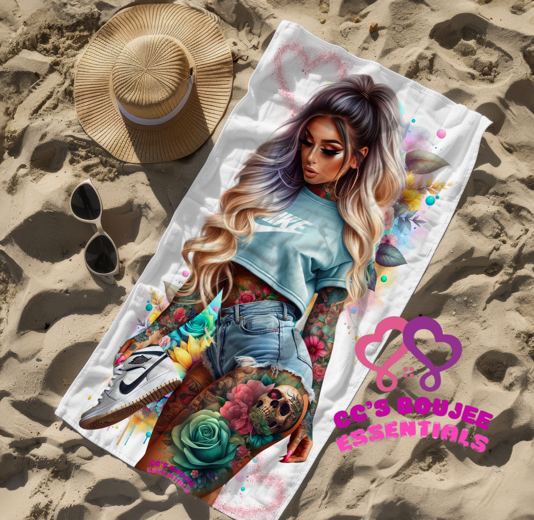 N SHOE GIRL BEACH TOWEL
