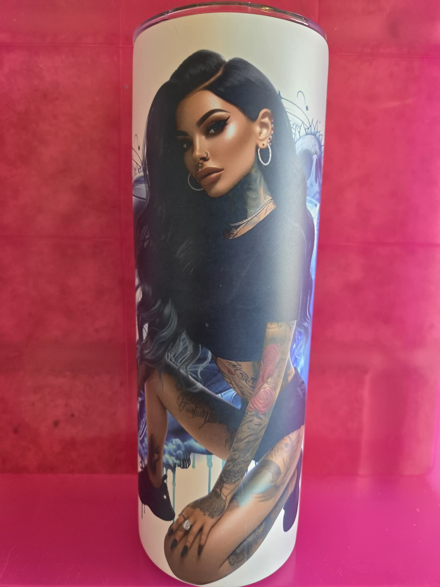 BLUE CAR GIRL 20oz TUMBLER GLOW IN THE DARK