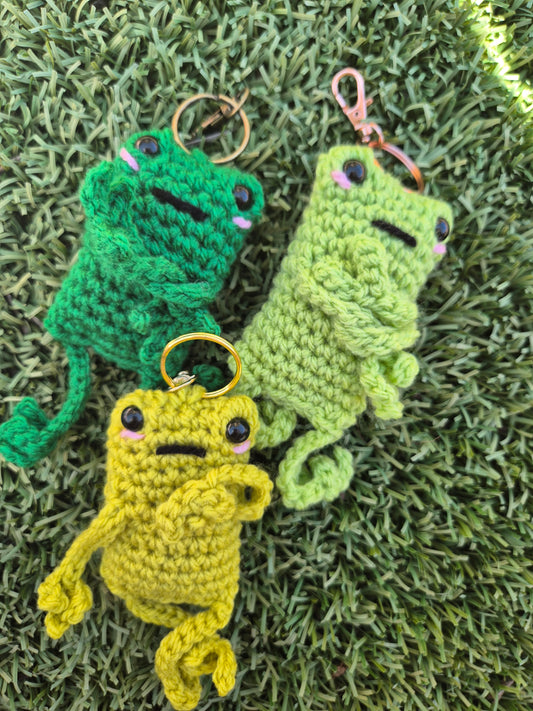 Crochet frog keychains