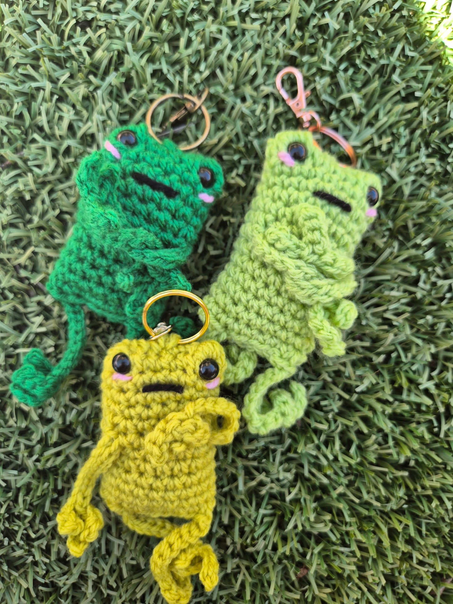 Crochet frog keychains