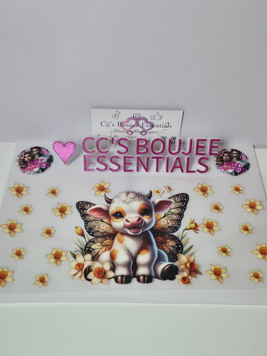 WHITE AND YELLOW COW WITH YELLOW FLOWERS AND BUTTERFLY WINGS#WRAP