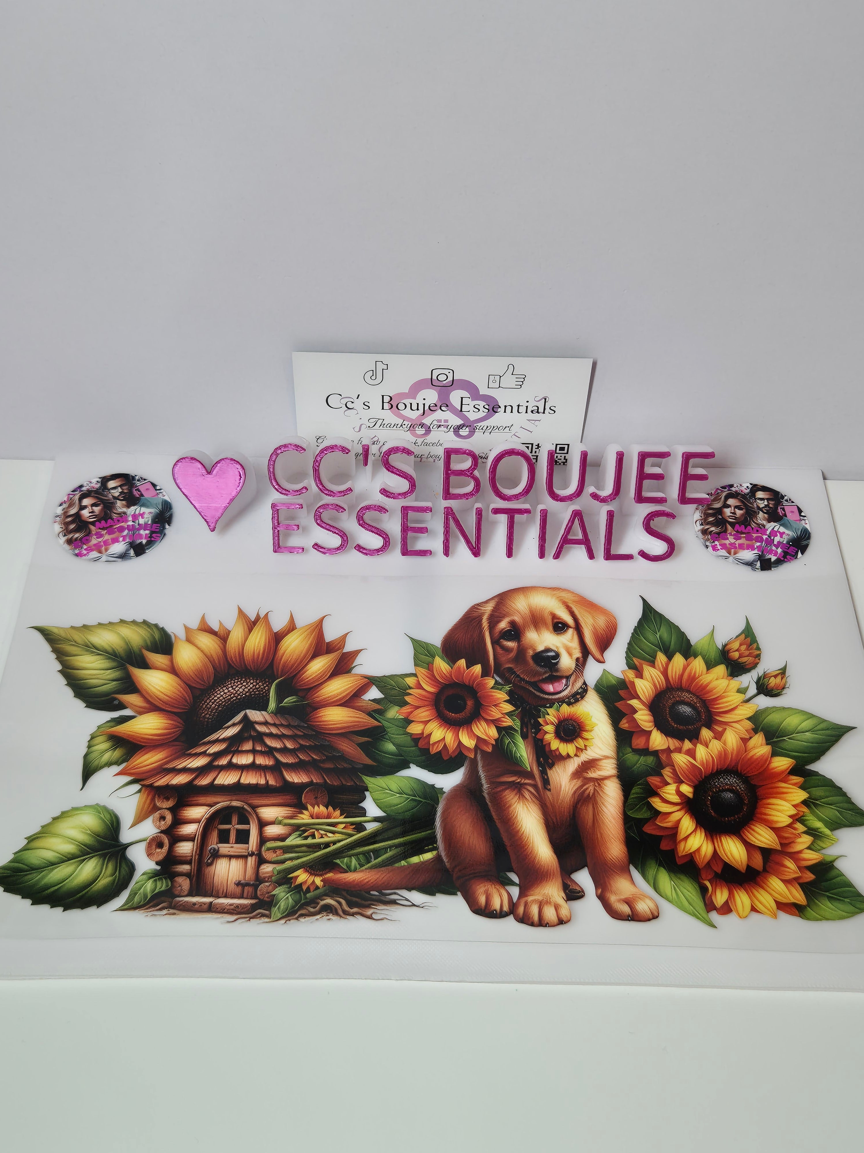 GOLDEN DOG WITH SUNFLOWERS AND CABIN #WRAP