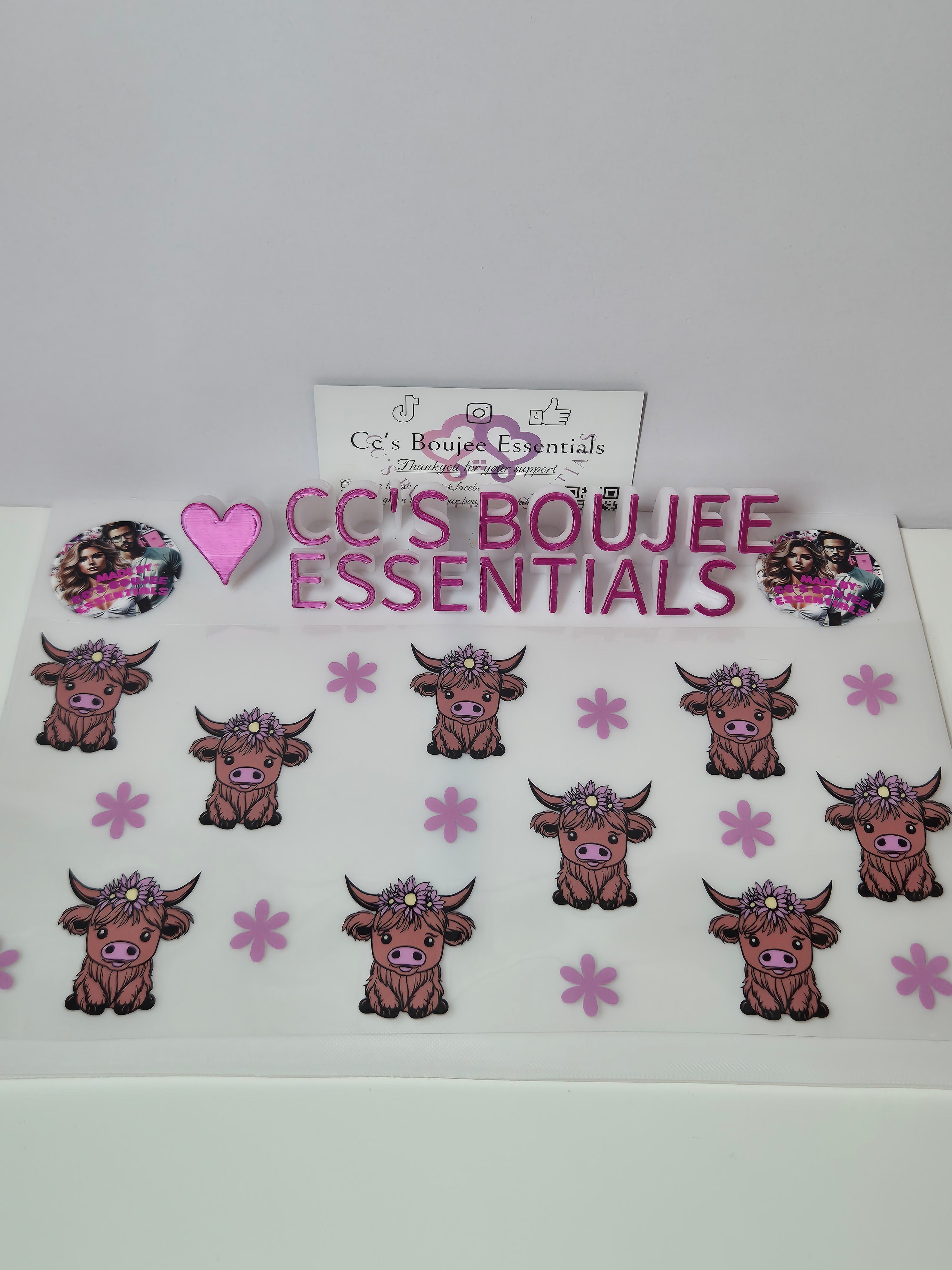 MINNI HIGHLAND COWS AND PINK FLOWERS #WRAP