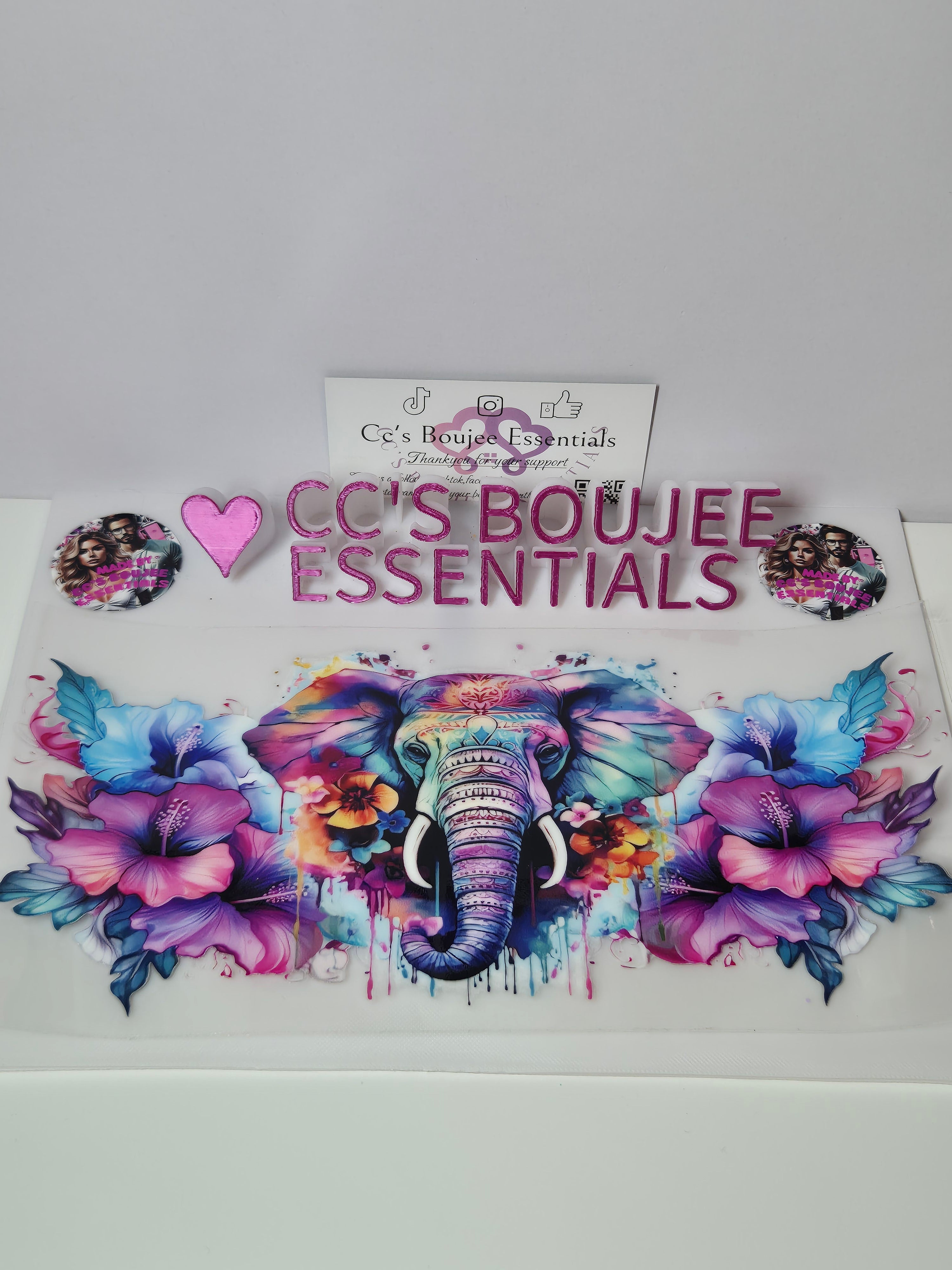 ELEPHANT HEAD WITH BLUE AND PINK FLOWERS #WRAP
