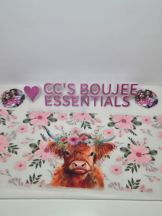 HIGHLAND COW AND PINK FLOWERS #WRAP
