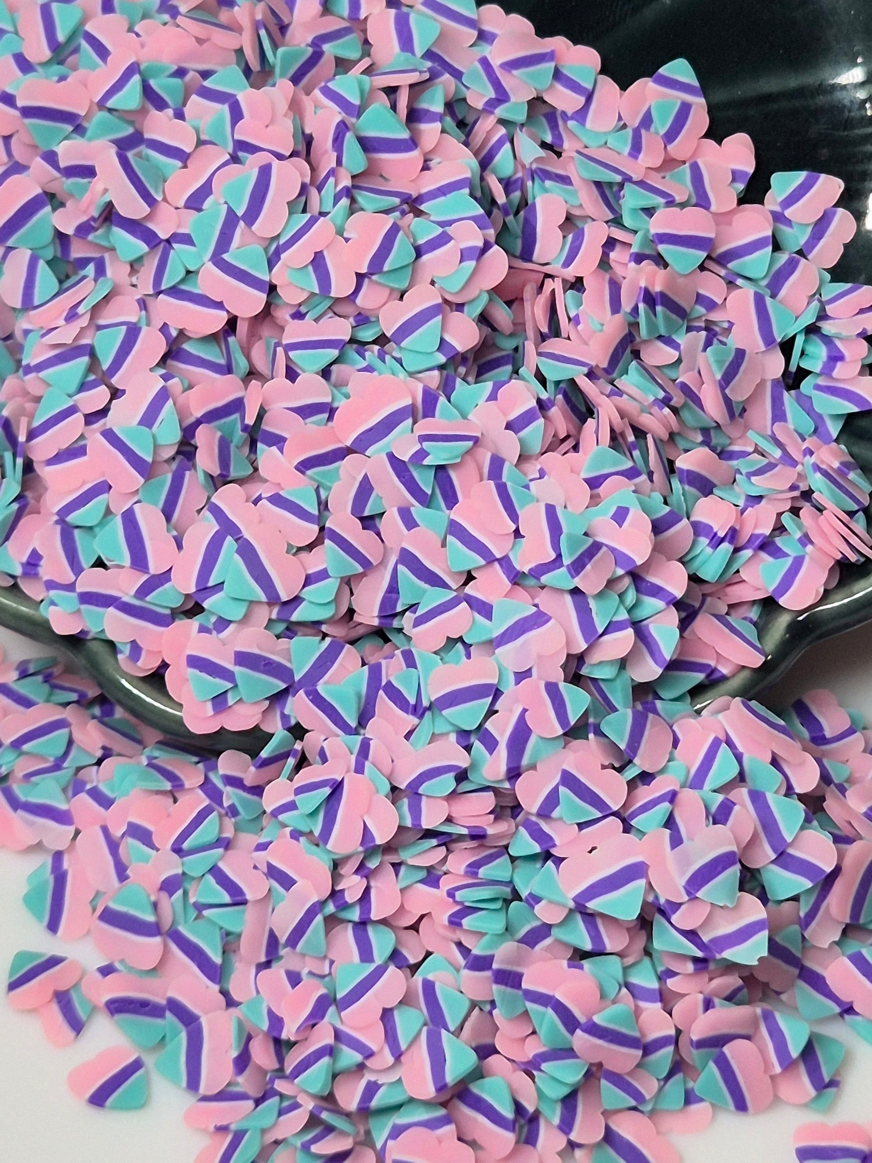 CLAY PIECES PURPLE , PINK TEAL HEARTS
