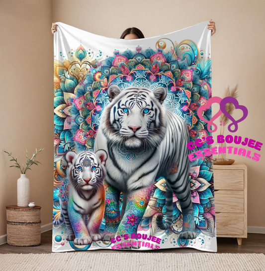 WHITE TIGER AND CUB BLANKET