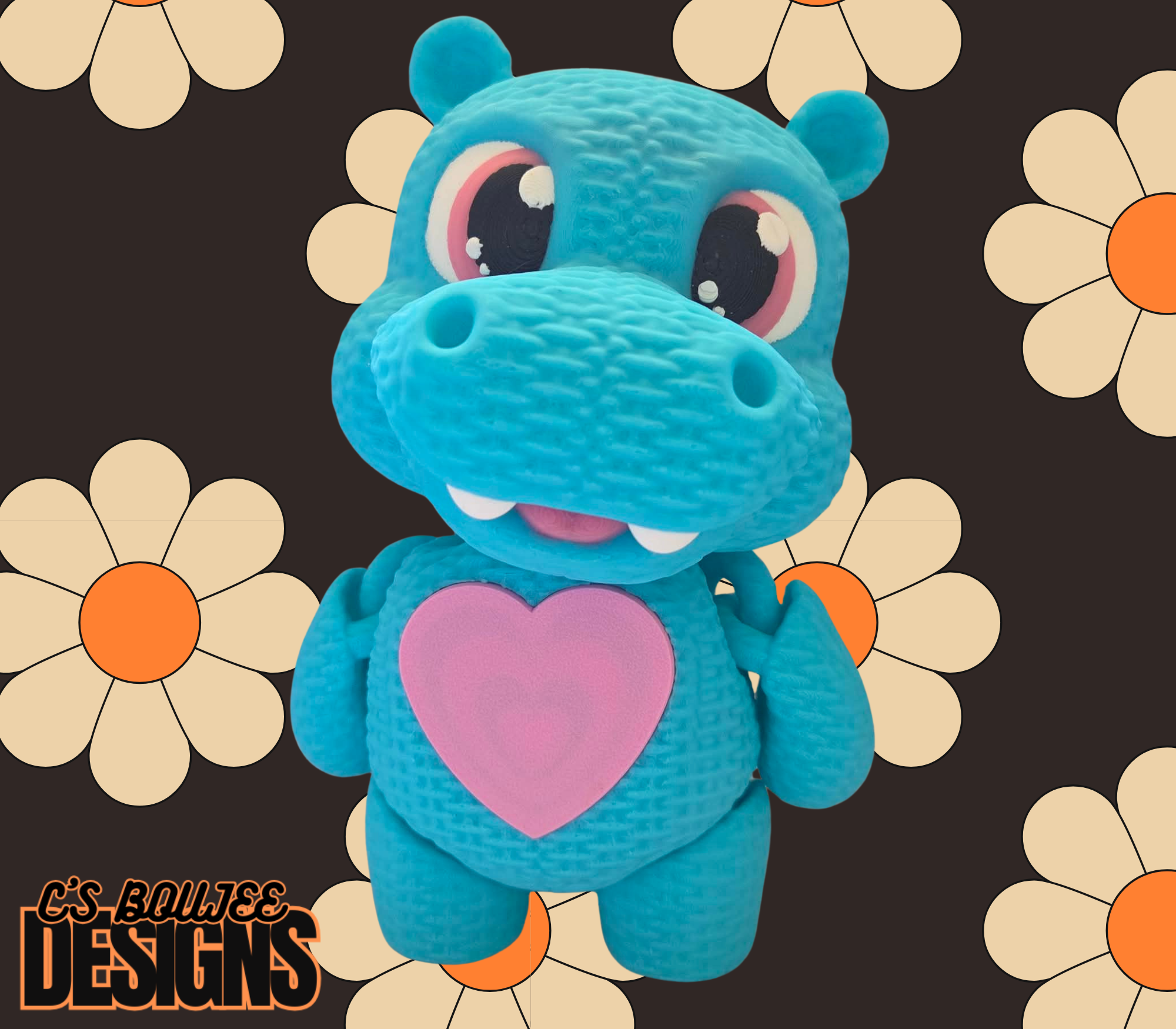 BLUE KNITTED HIPPO 3D PRINT