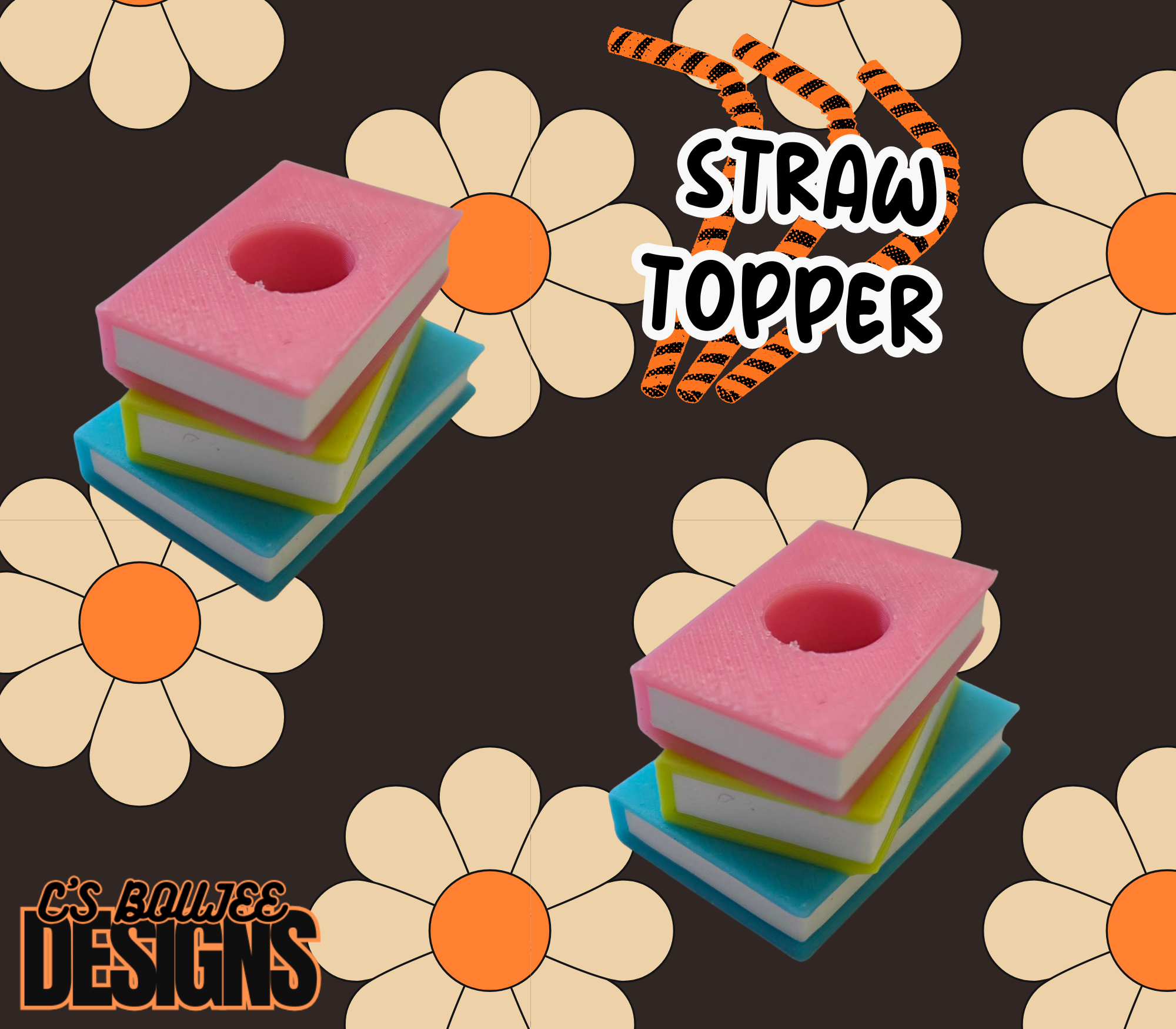 BOOKS STRAW TOPPER 3D PRINT