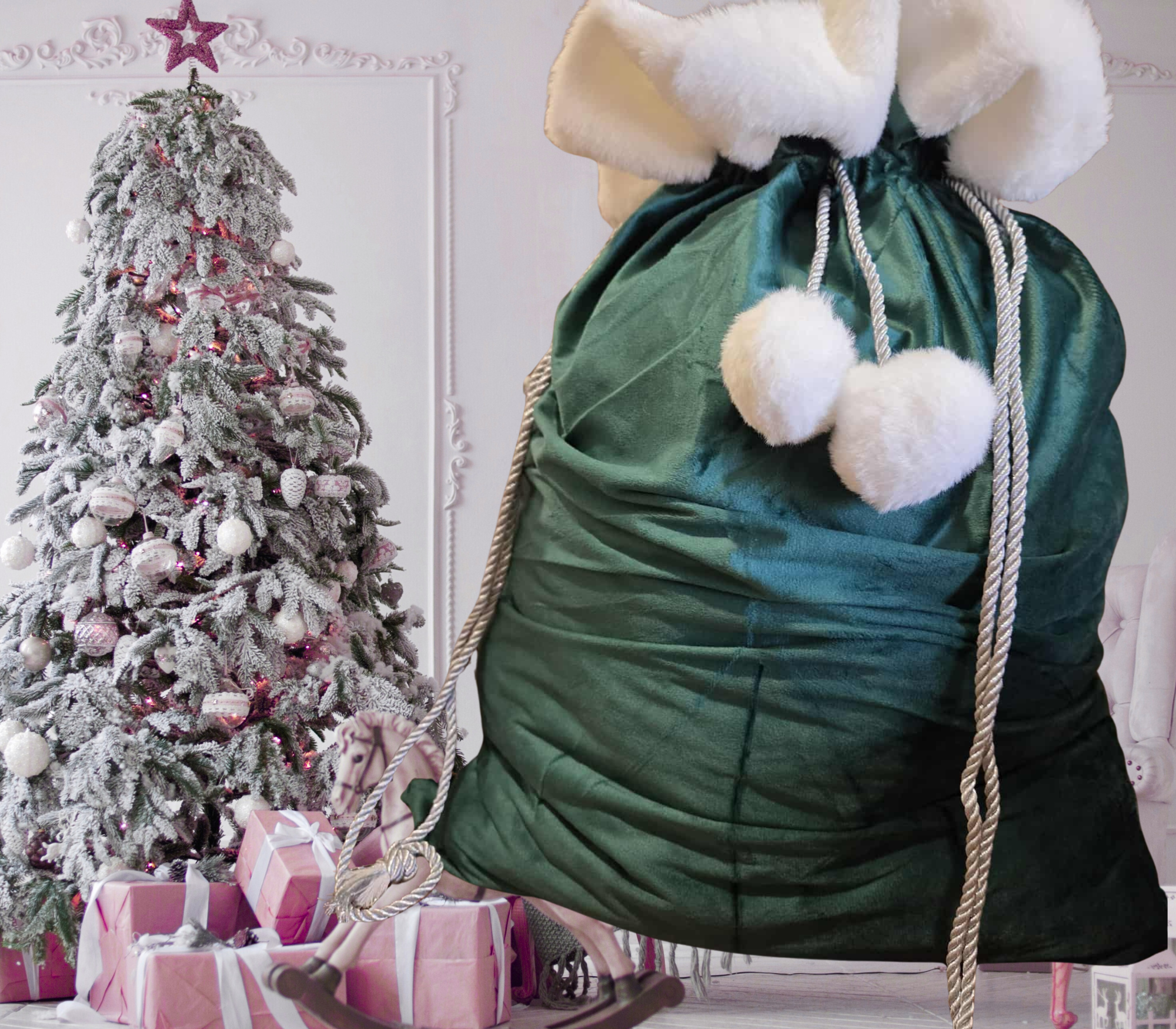 BLANK CHRISTMAS SACK WITH SILVER/GOLD TIE