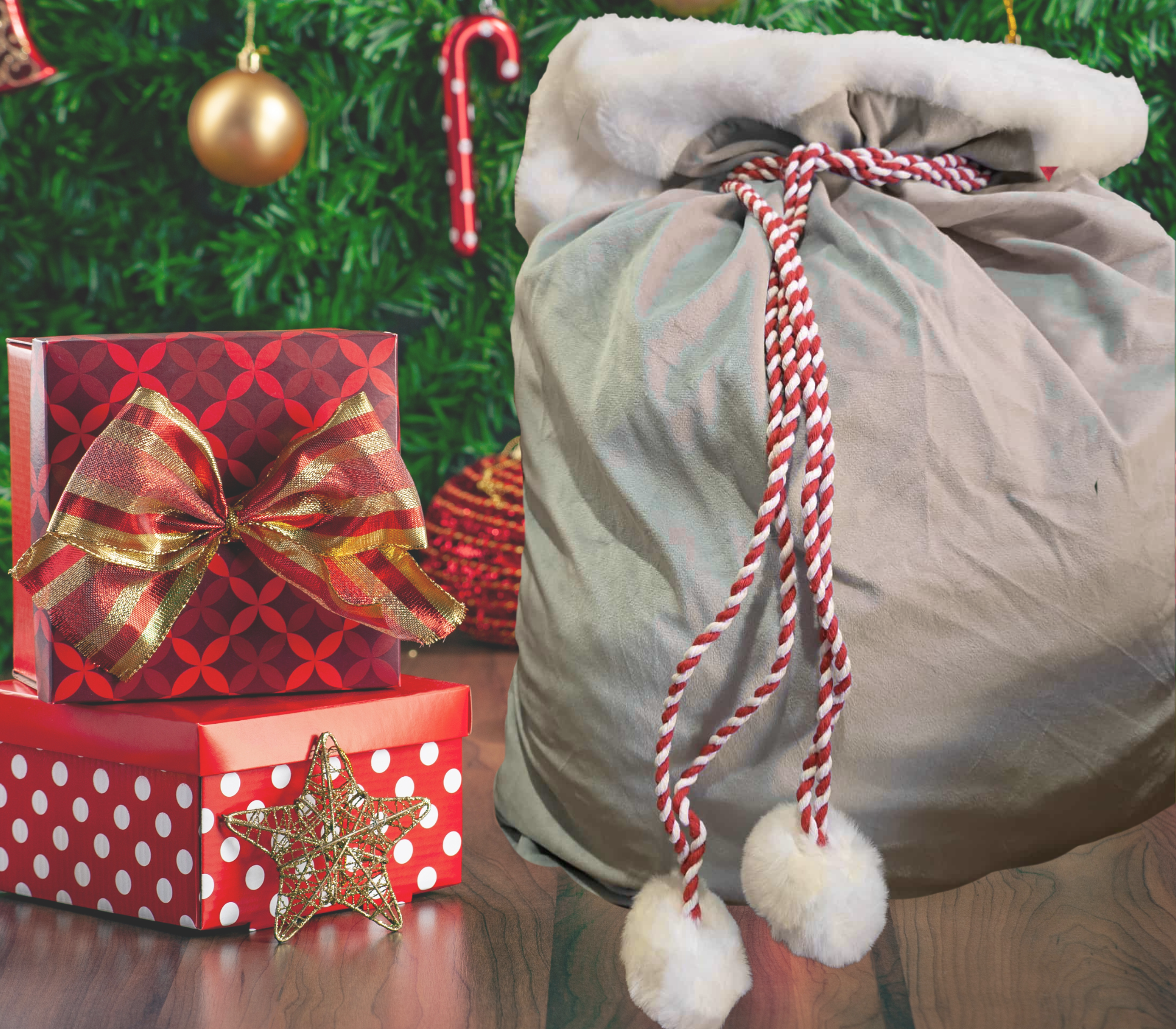 BLANK CHRISTMAS SACK WITH RED/WHITE TIE