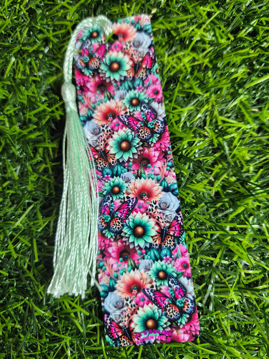 Pink and teal flower bookmark